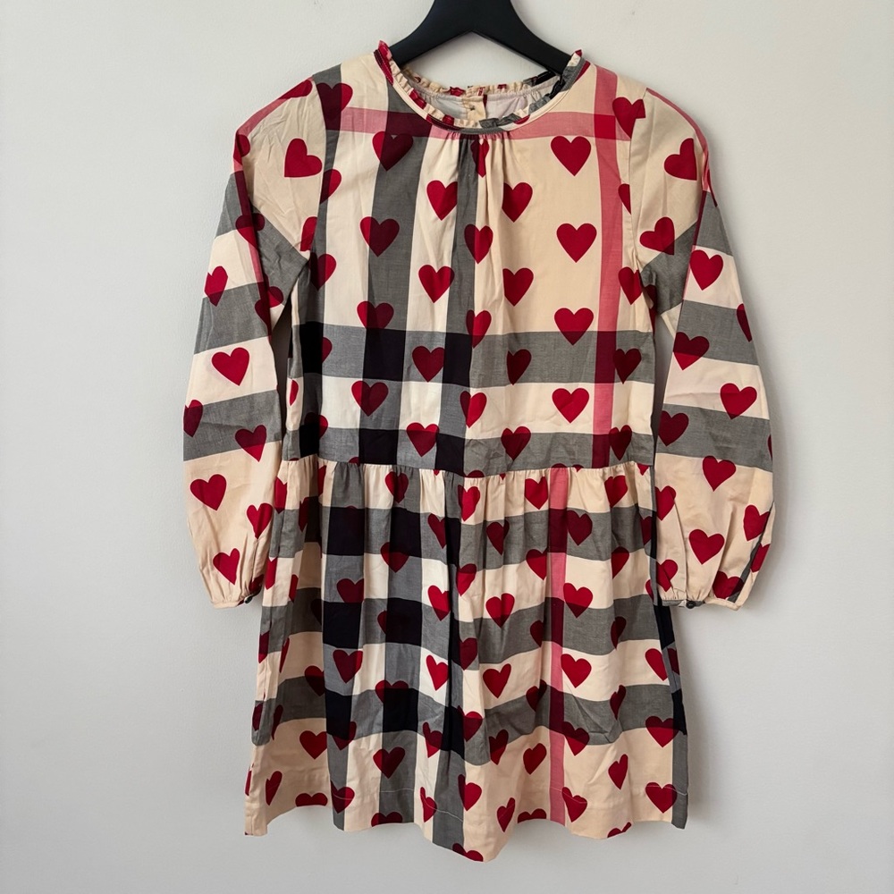 Burberry Kids Philippa Checked Heart Woven Dress Size 12 Luxury Cotton Classic - Picture 2 of 11
